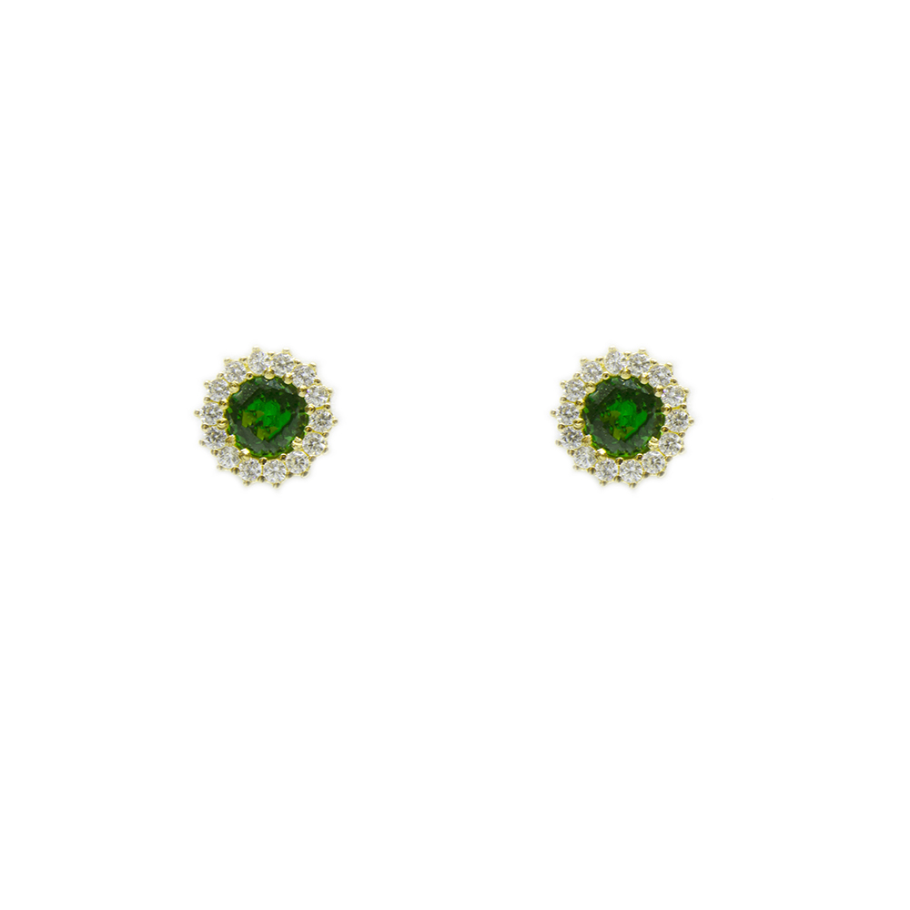 Brinco Redondo Verde em Zirc�nias em Ouro 18 Kilates � 25413